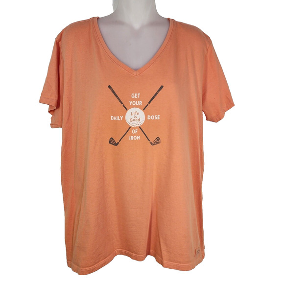 Life is Good Women T Shirt XL Golf Crusher Tee Daily Dose of Iron Orange Classic - Picture 1 of 9